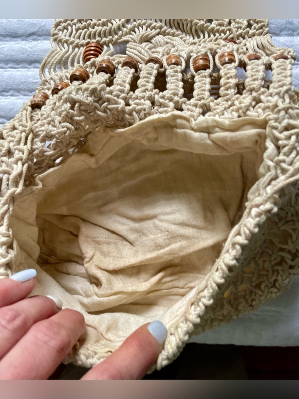 Vintage Handmade Macramé Fringe Bag - Picture 9 of 11